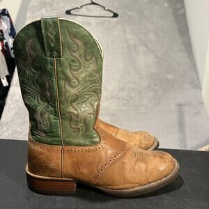 Justin Boots Western Cowboy Boots Mens 11 D Tiger Tan Pine Green Wingtip SV7212